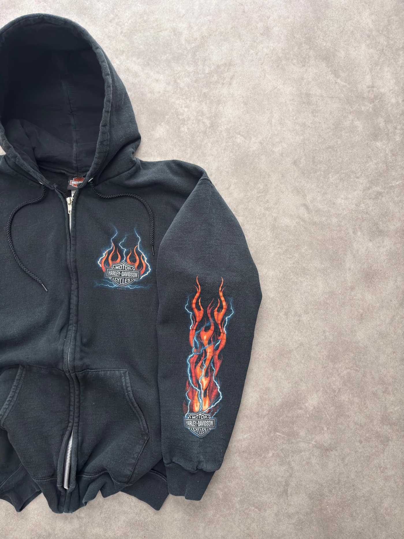 Harley Davidson Vintage Harley Davidson Zip Up Hoodie Flames Print - vista 2 - Fabricsonder