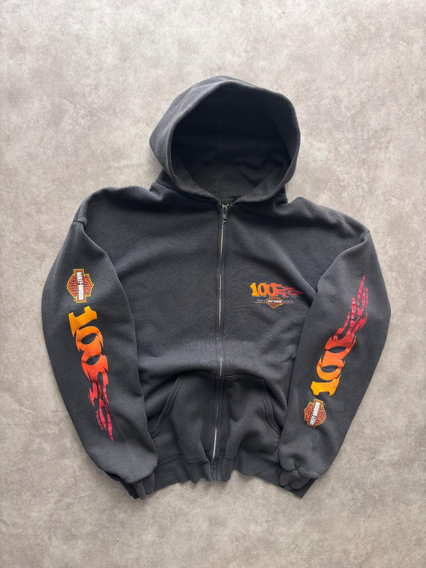 Harley Davidson Vintage Grail Harley Davidson Flames Zip Up Hoodie Made In Mexico - Good - XL - Fabricsonder