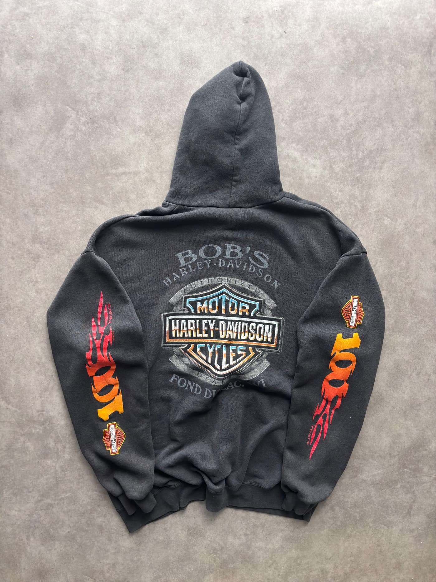 Harley Davidson Vintage Grail Harley Davidson Flames Zip Up Hoodie Made In Mexico - vista 2 - Fabricsonder
